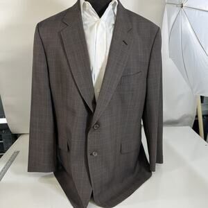 Alexandre London Blazer Mens 48L Brown Plaid Pure New‎ Wool Savile Row Jacket